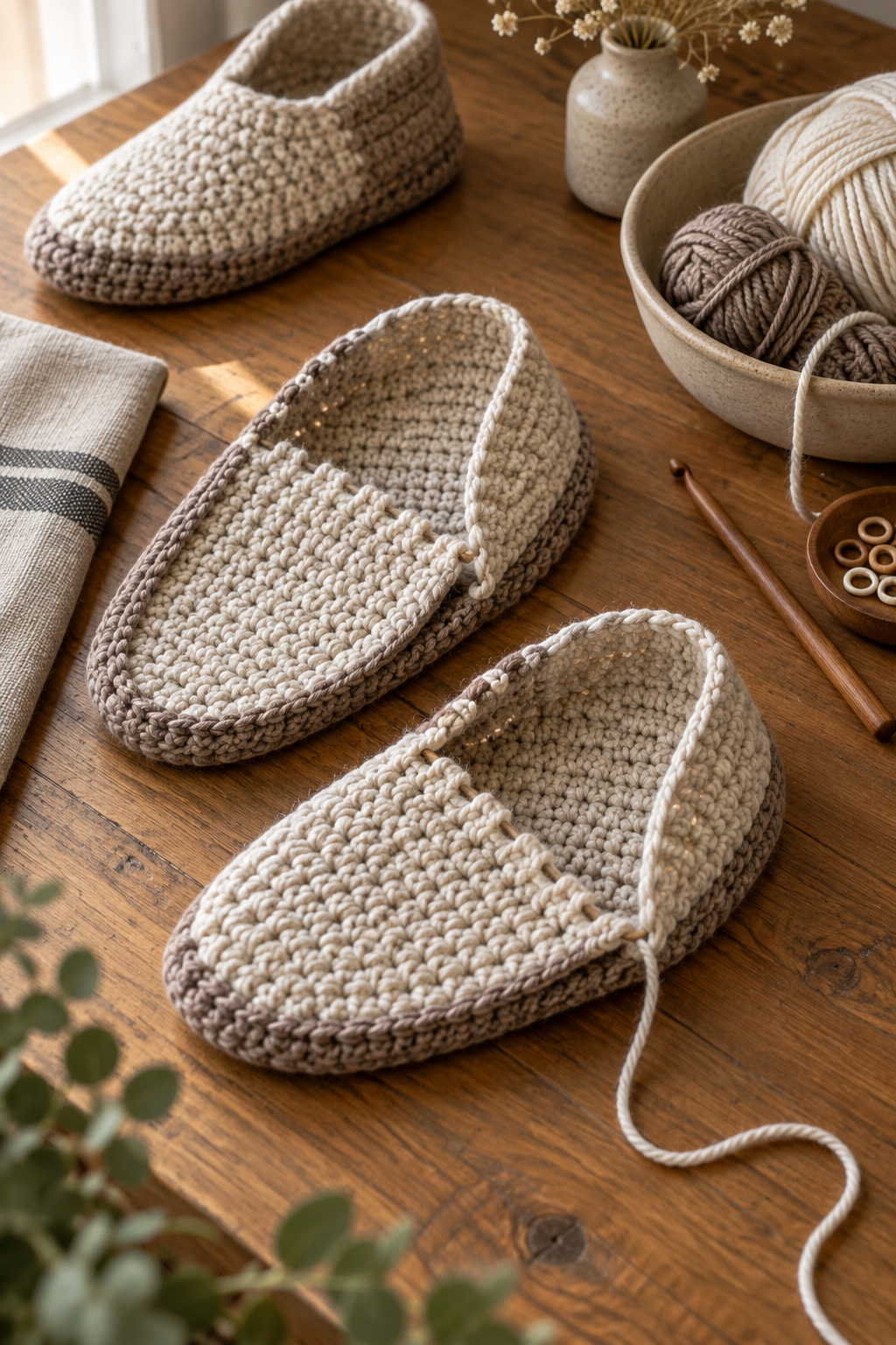 crochet men's slippers free pattern folded pieces ready for joining