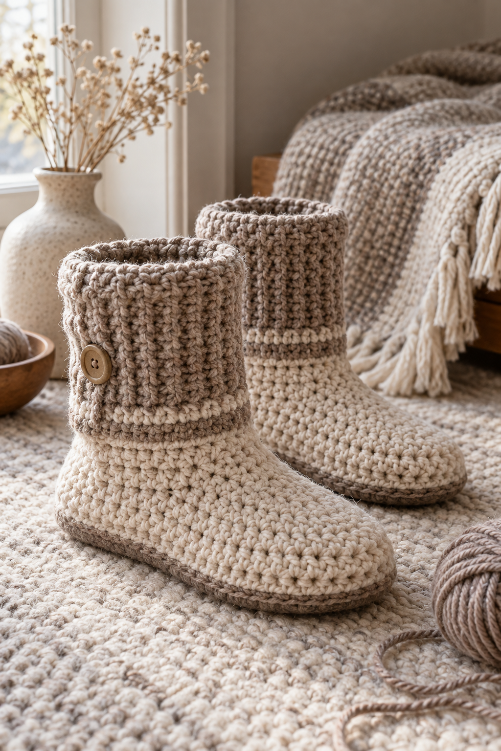 crochet men's slippers free pattern finished cuff-style house slippers