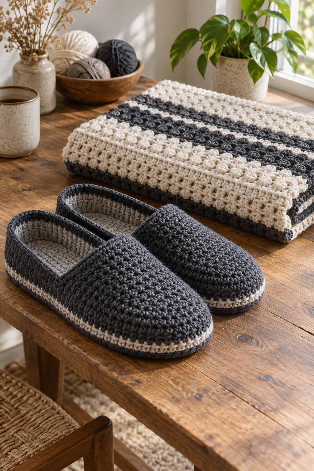 crochet men's slippers free pattern finished neutral house slippers