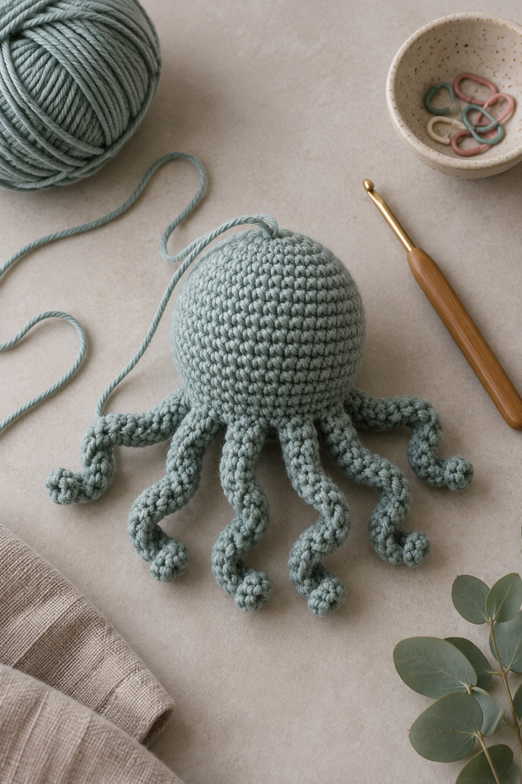 crochet octopus keychain body in progress