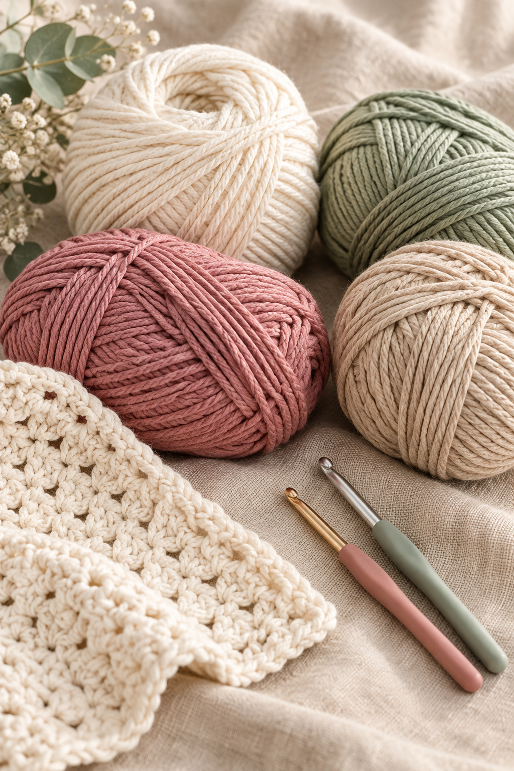cotton blend yarn and crochet hooks for a crochet placemat pattern