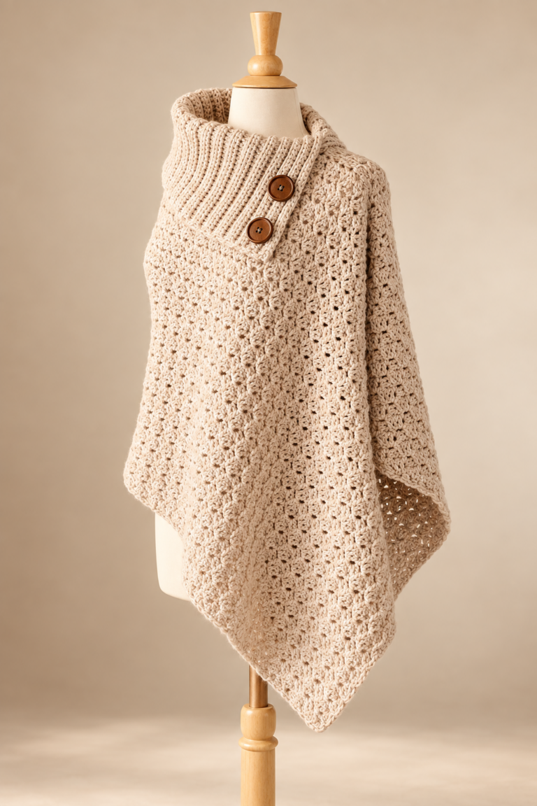 crochet poncho with collar featured garment concept