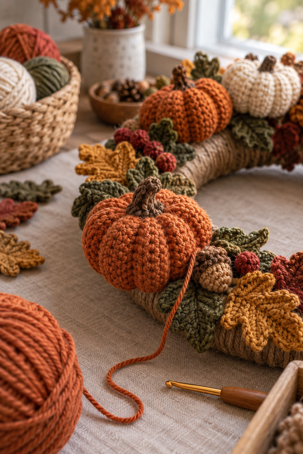 Shaping a crocheted pumpkin motif