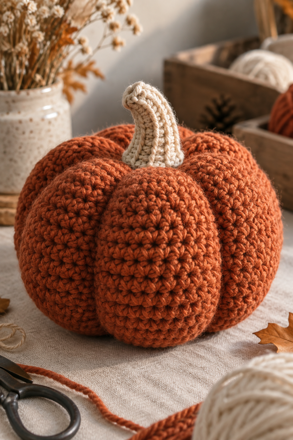 crochet pumpkin wreath detail