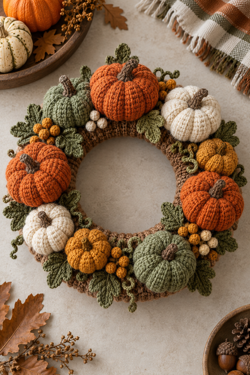 crochet pumpkin wreath detail