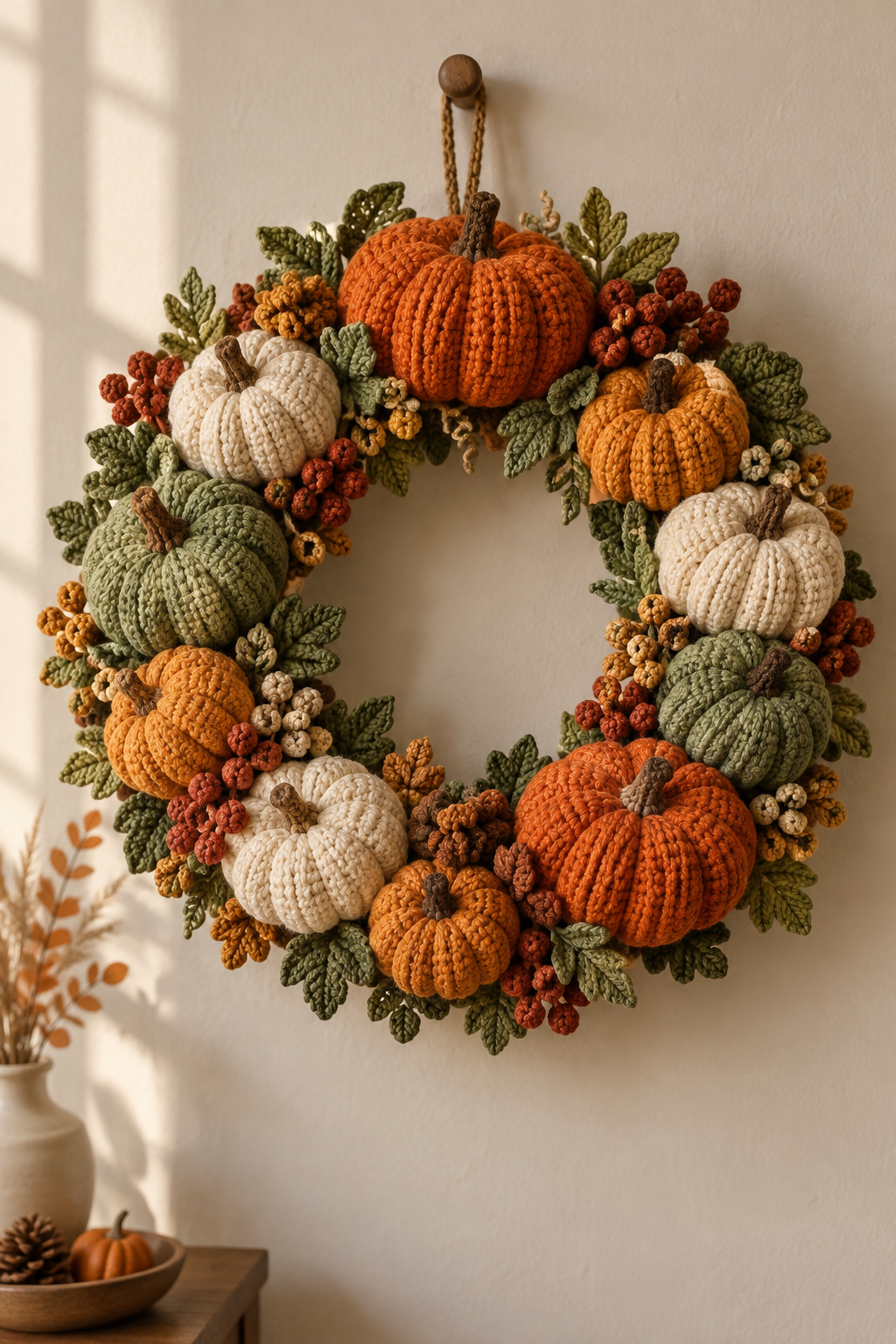 crochet pumpkin wreath detail