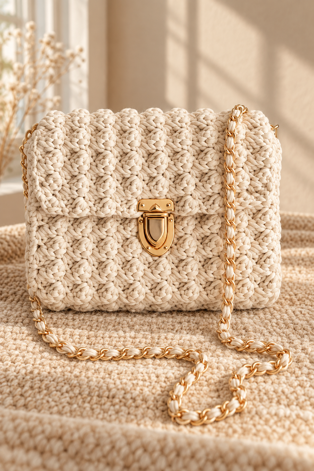 Textured cream crochet purse body