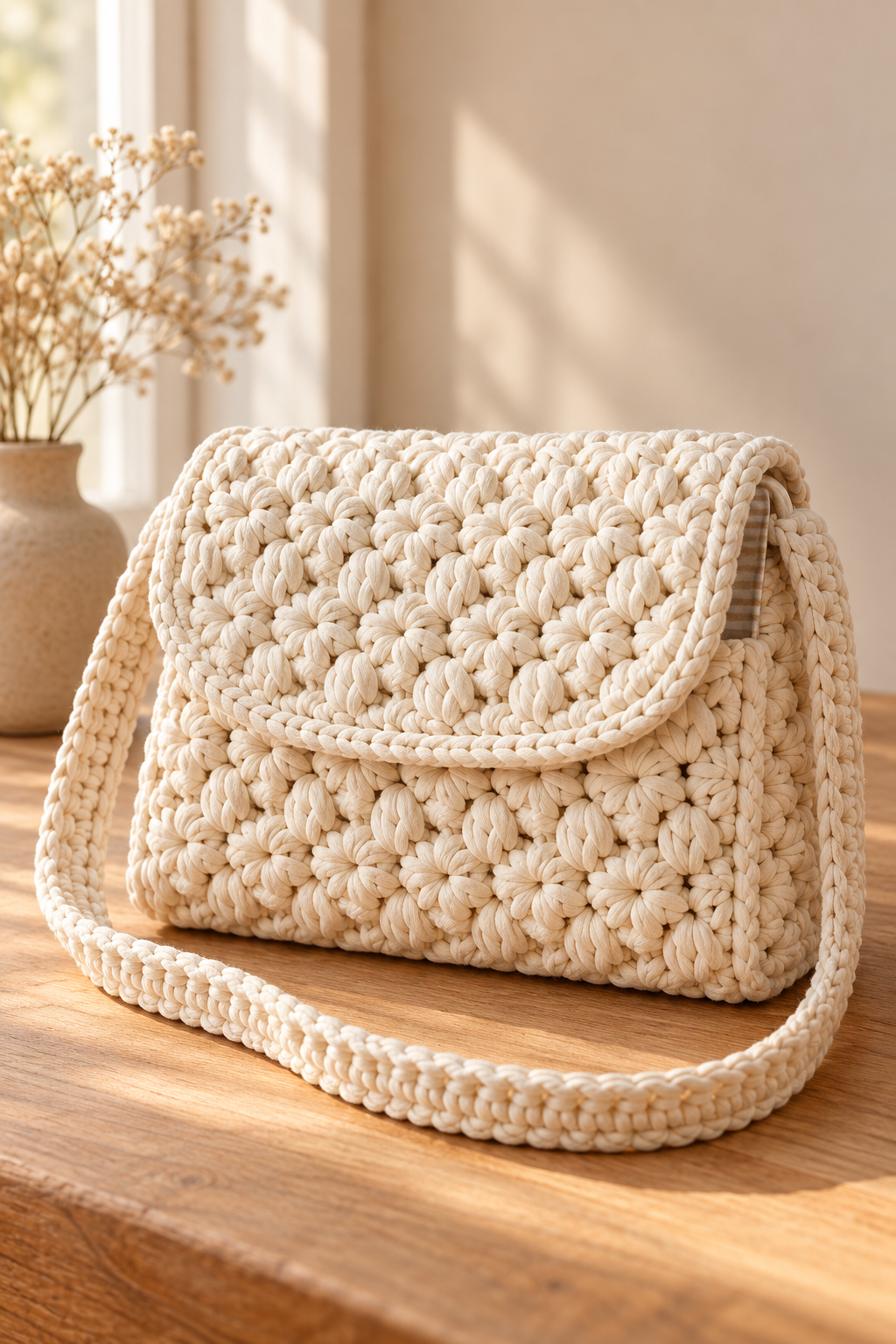 Crochet purse strap and closure details