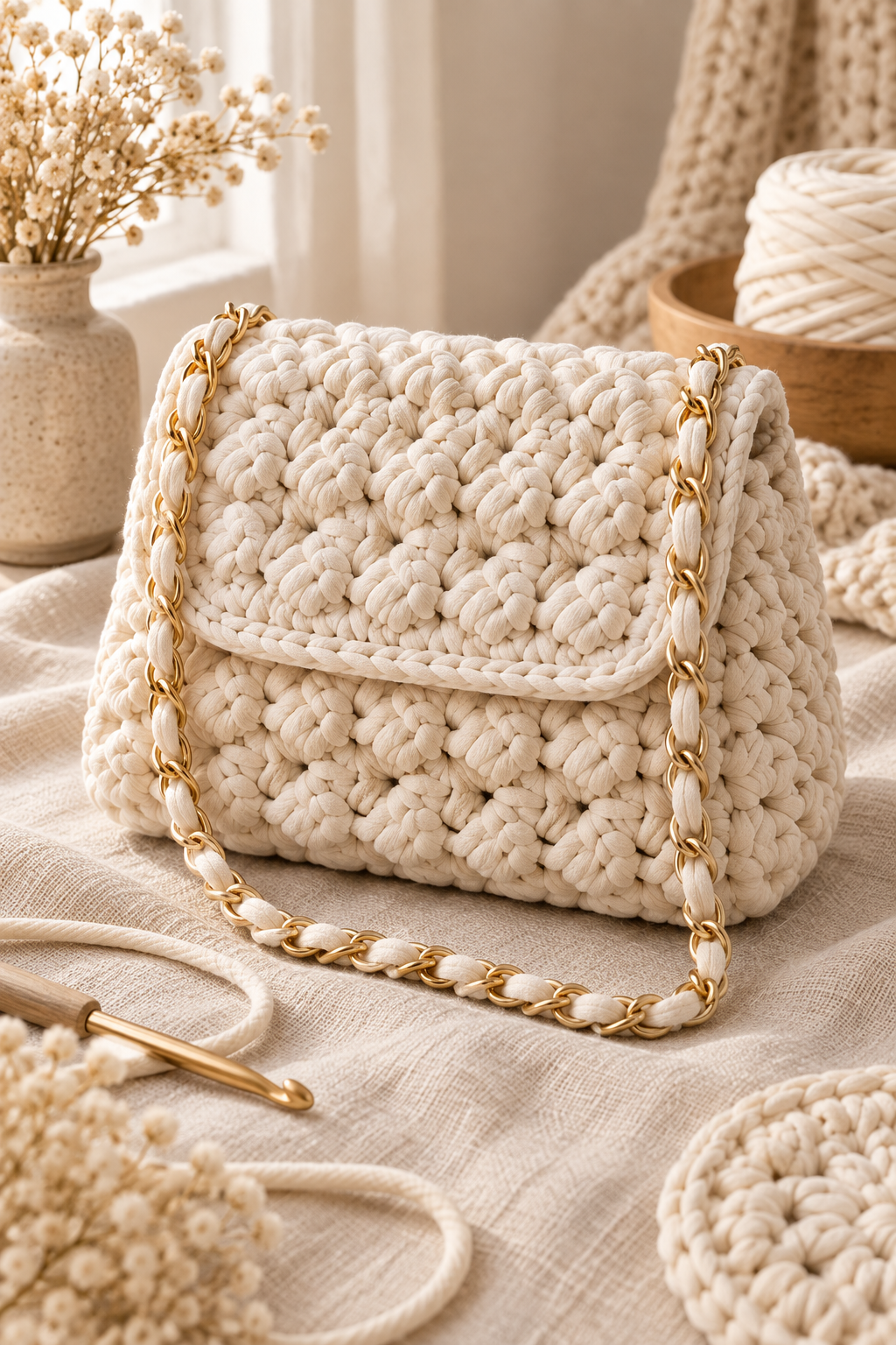 Stored structured crochet purse