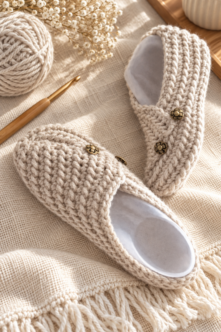 Crochet slippers with soft texture and a wearable handmade silhouette