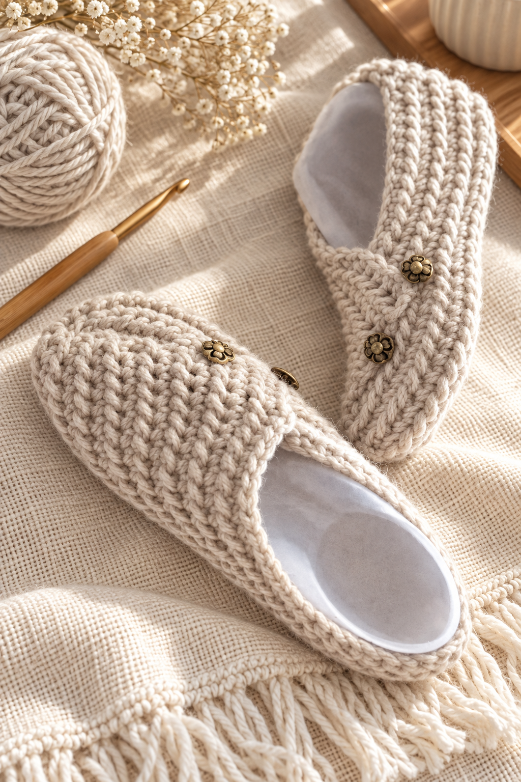 Crochet slippers with soft texture and a wearable handmade silhouette