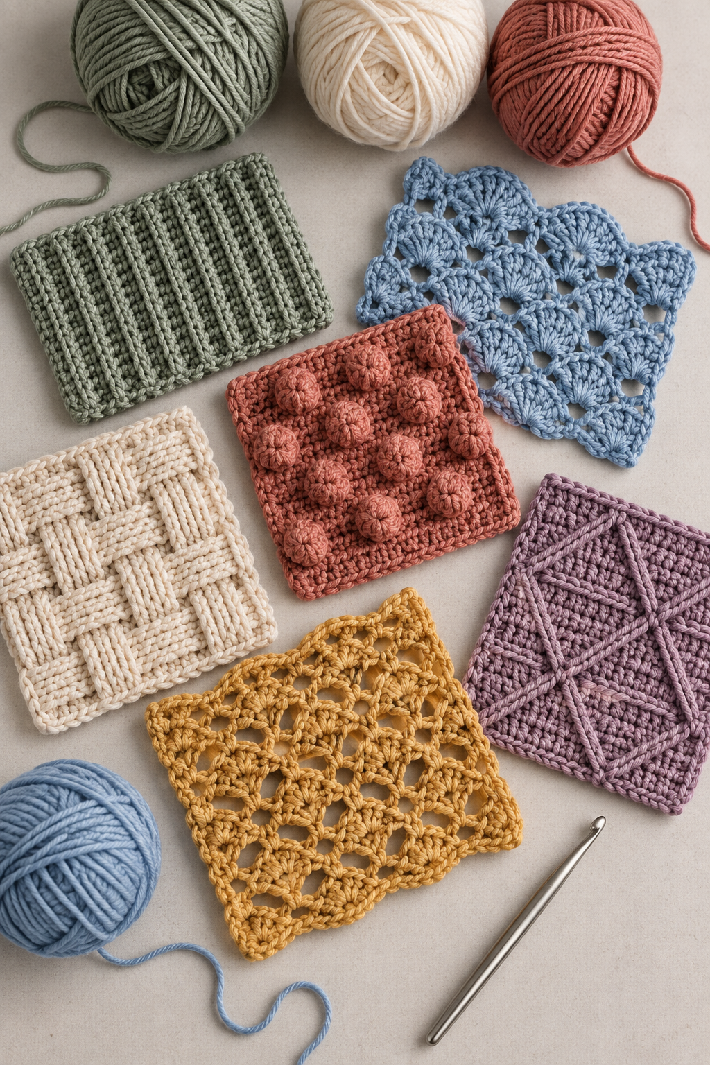 Crochet stitch multiples shown in repeating stitch groups