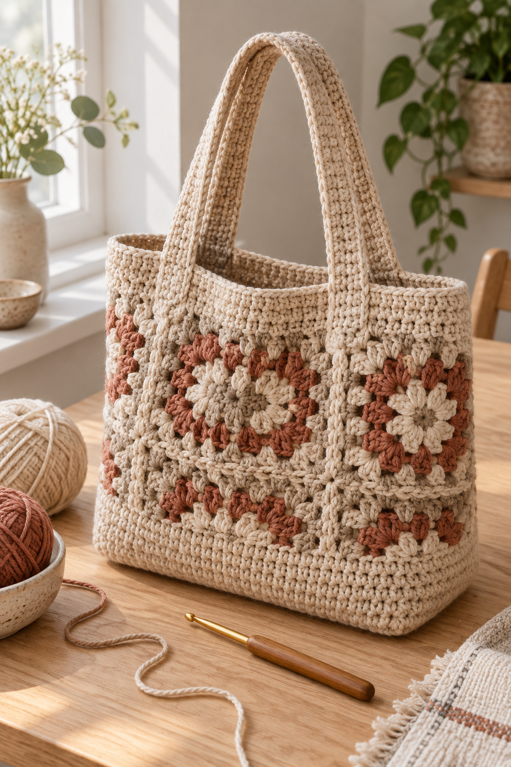 Finished crochet tote for everyday use