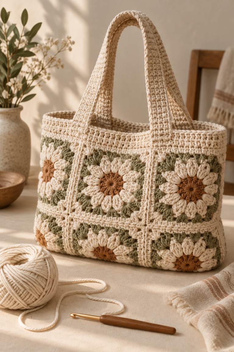 Finished crochet tote bag