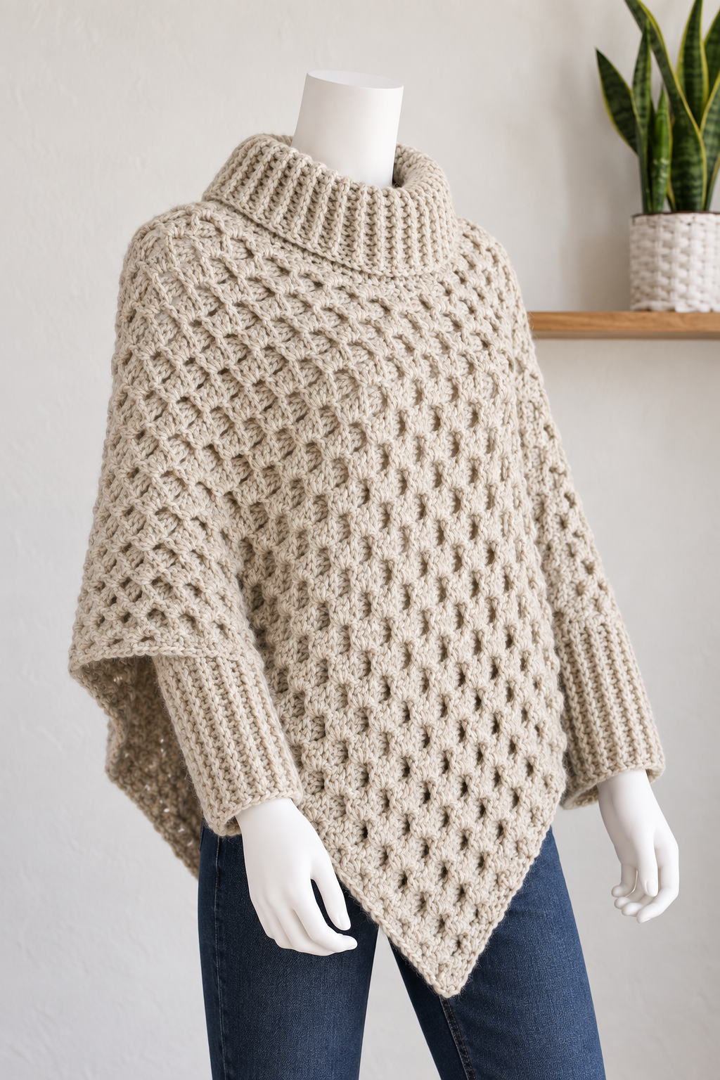 Crochet turtleneck poncho pattern neckline with turtleneck shape