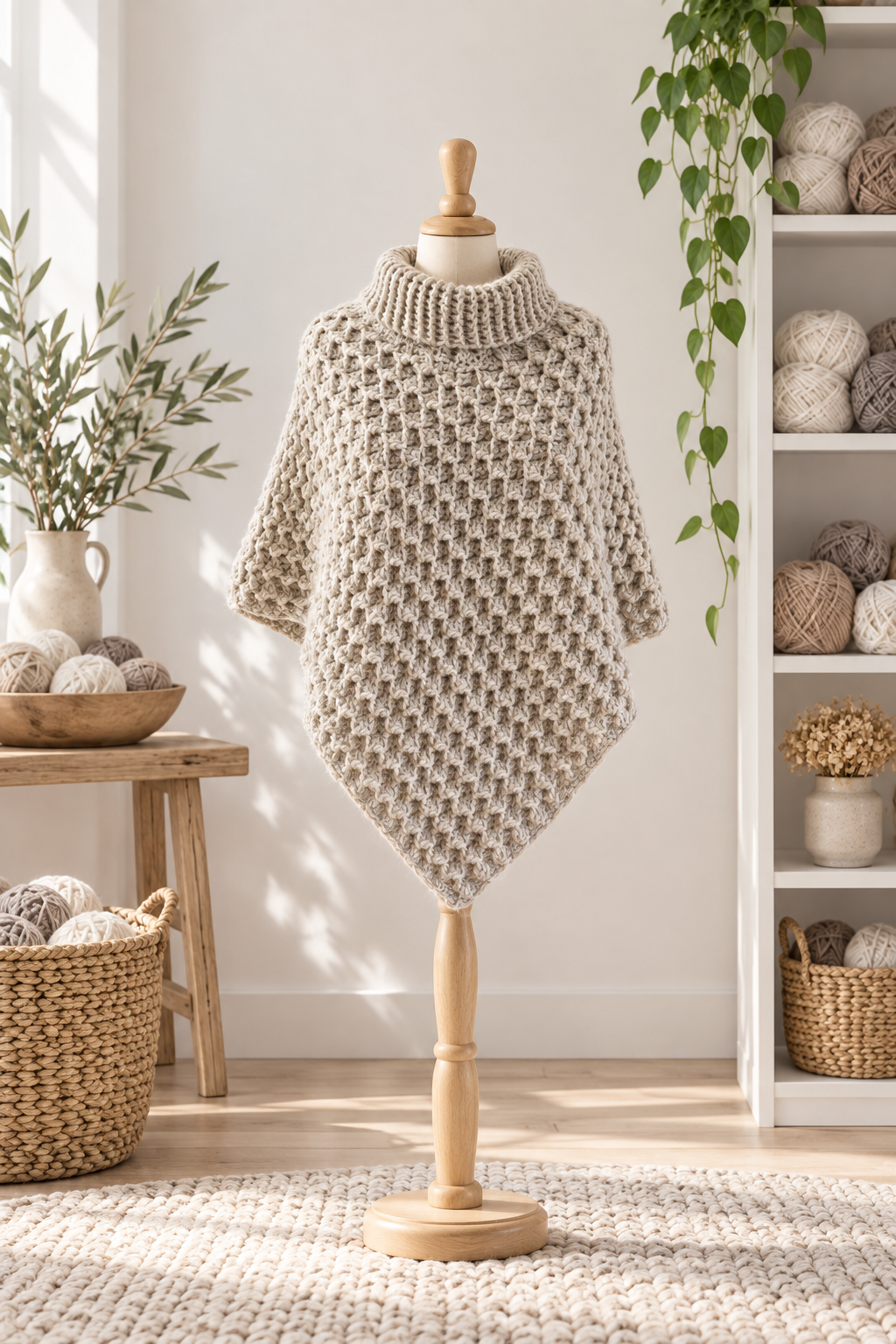 Styled handmade crochet poncho layer