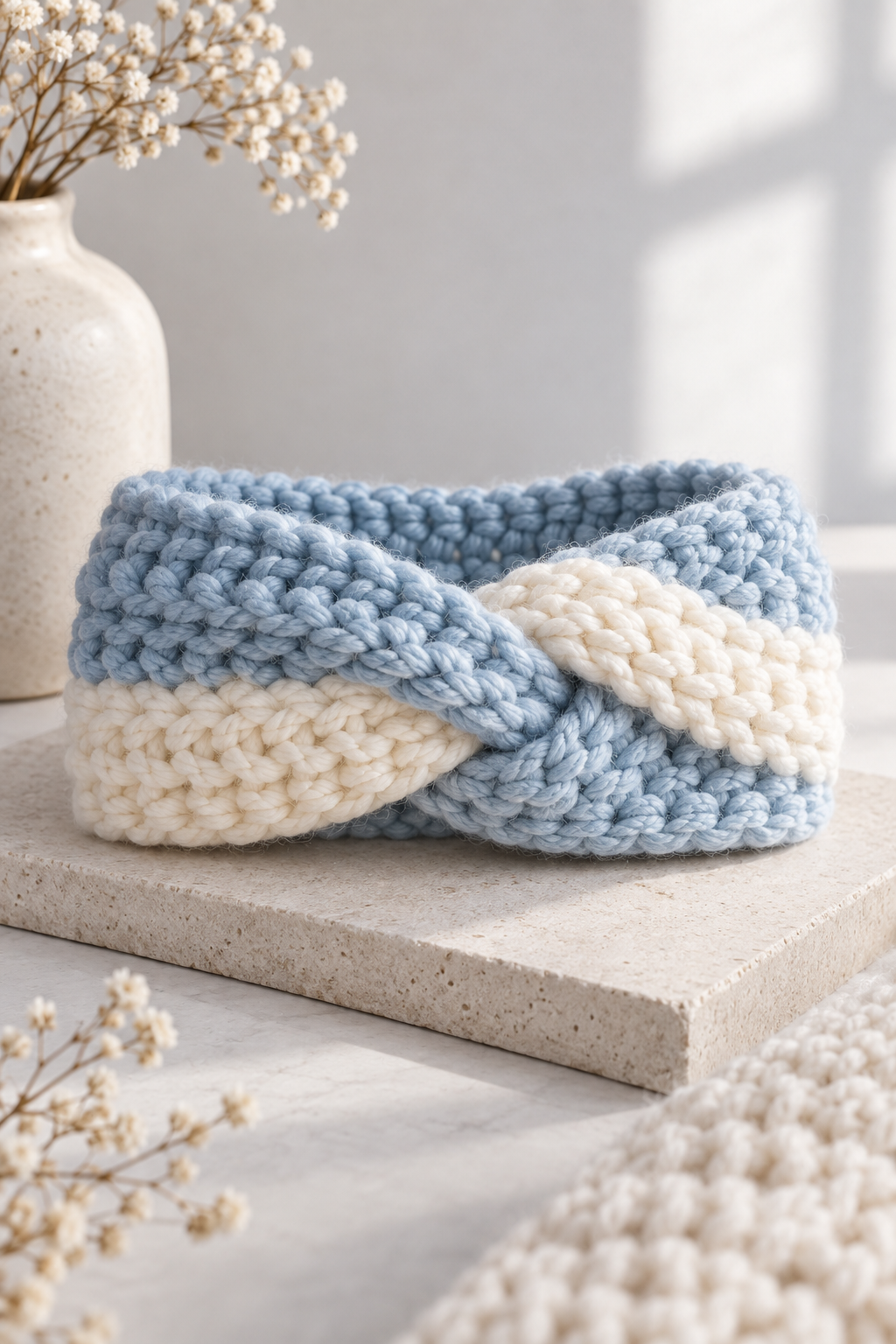 crochet twist headband in bulky yarn
