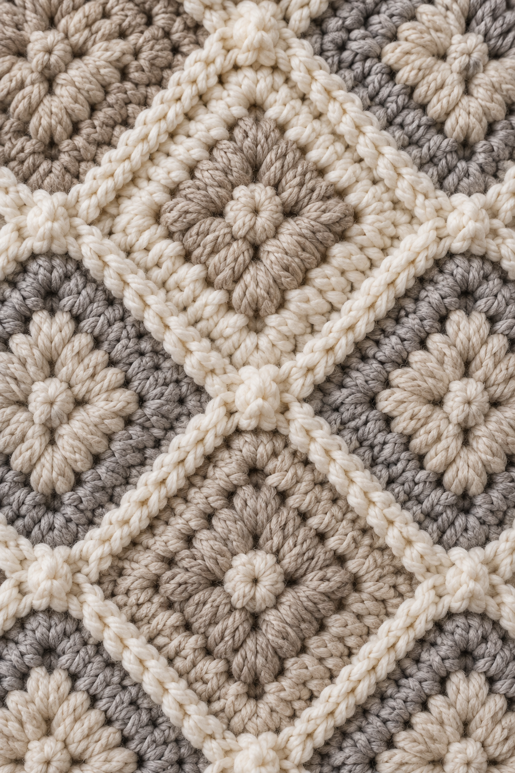 Close view of raised diamond crochet blanket texture