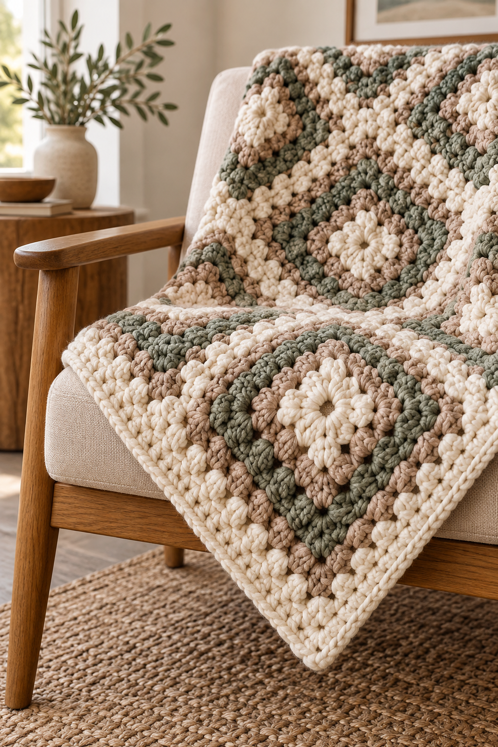 Finished diamond crochet blanket corner with a clean edge