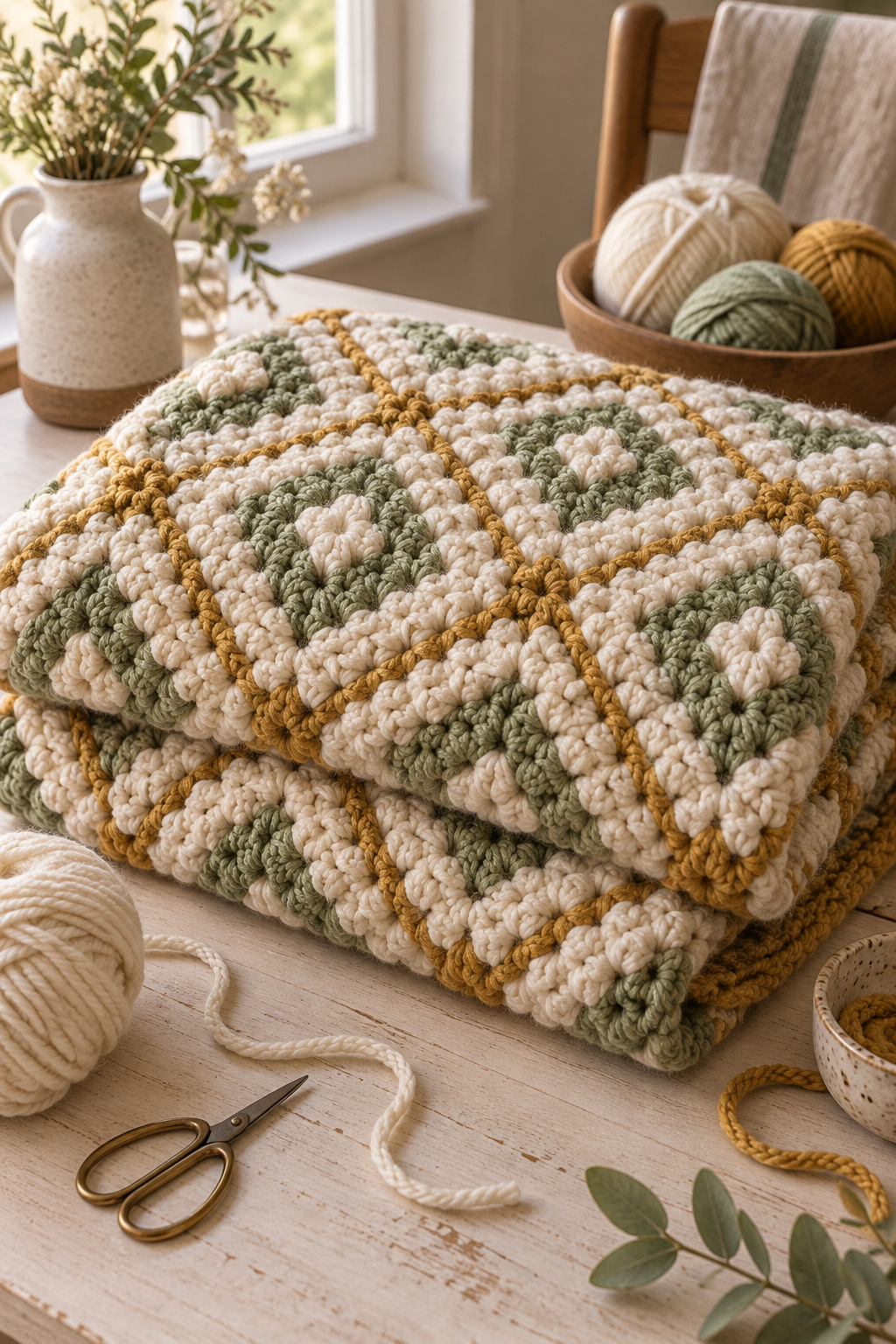 chunky diamond crochet blanket with raised geometric texture