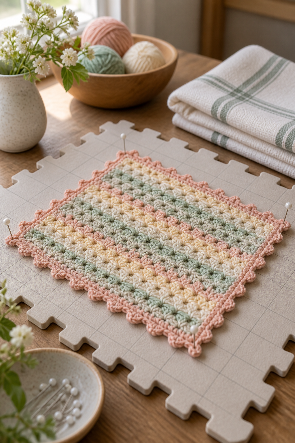 Picot edge on a finished easy crochet dishcloth pattern