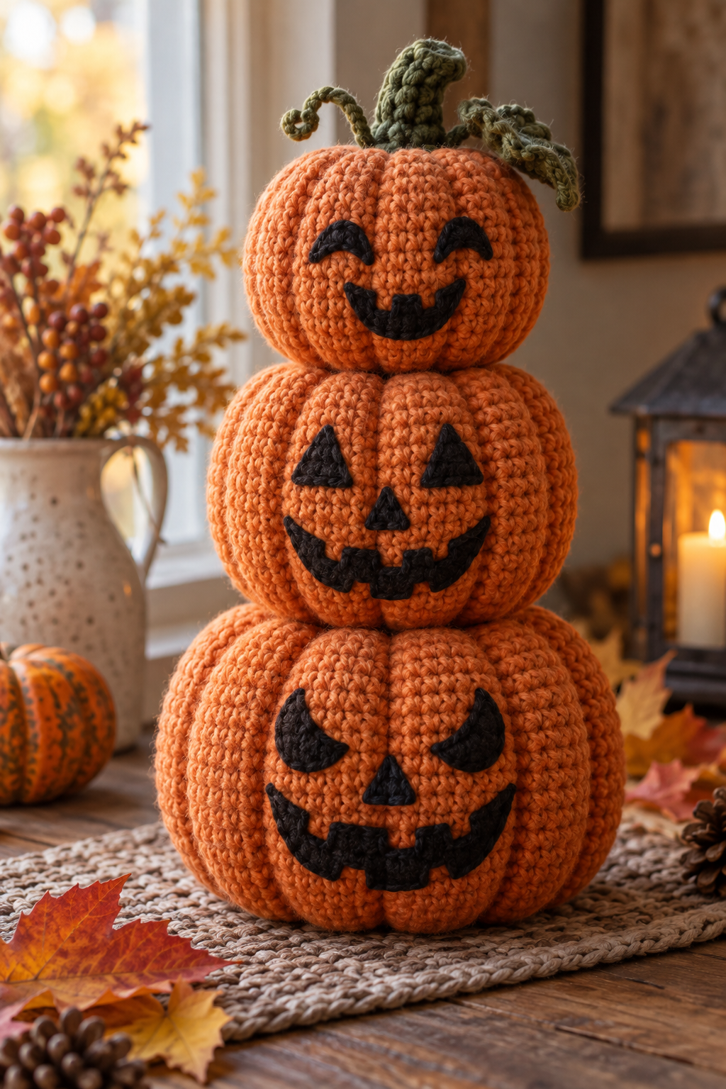 crochet jack-o-lantern stacked autumn decoration