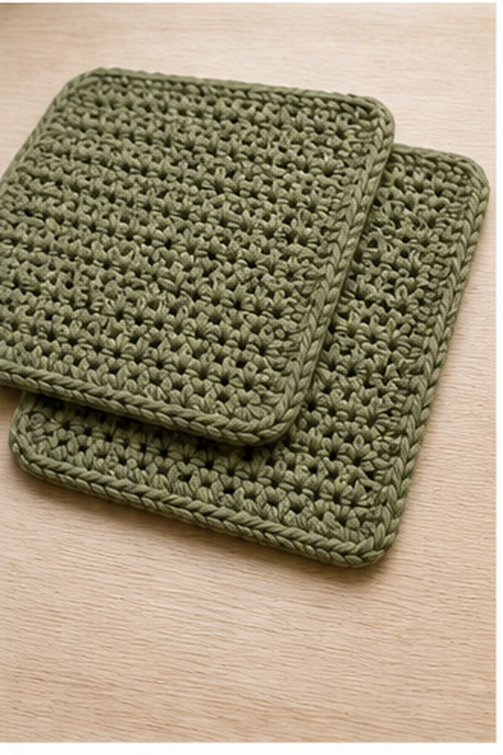 easy crochet potholder: two matching crochet layers aligned before joining