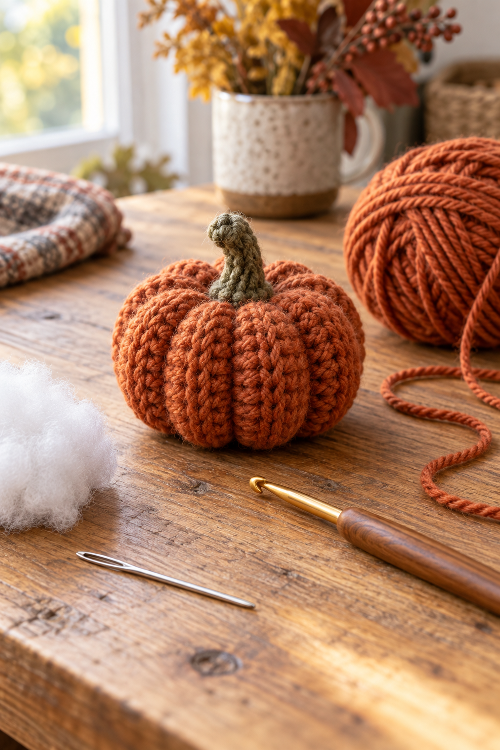 Ribbed crochet pumpkin materials and construction