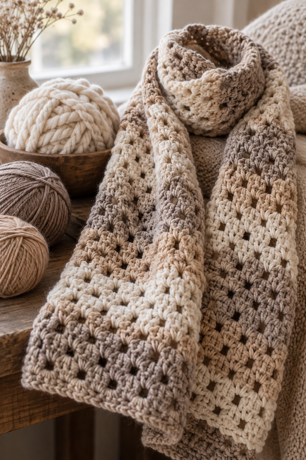 Easy crochet scarf pattern textured fabric with yarn choices