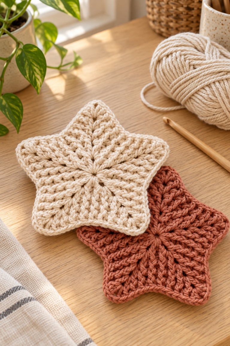 easy crochet washcloth with star stitch texture