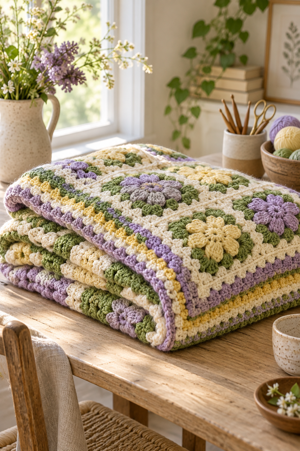 fast crochet blanket corner with floral texture