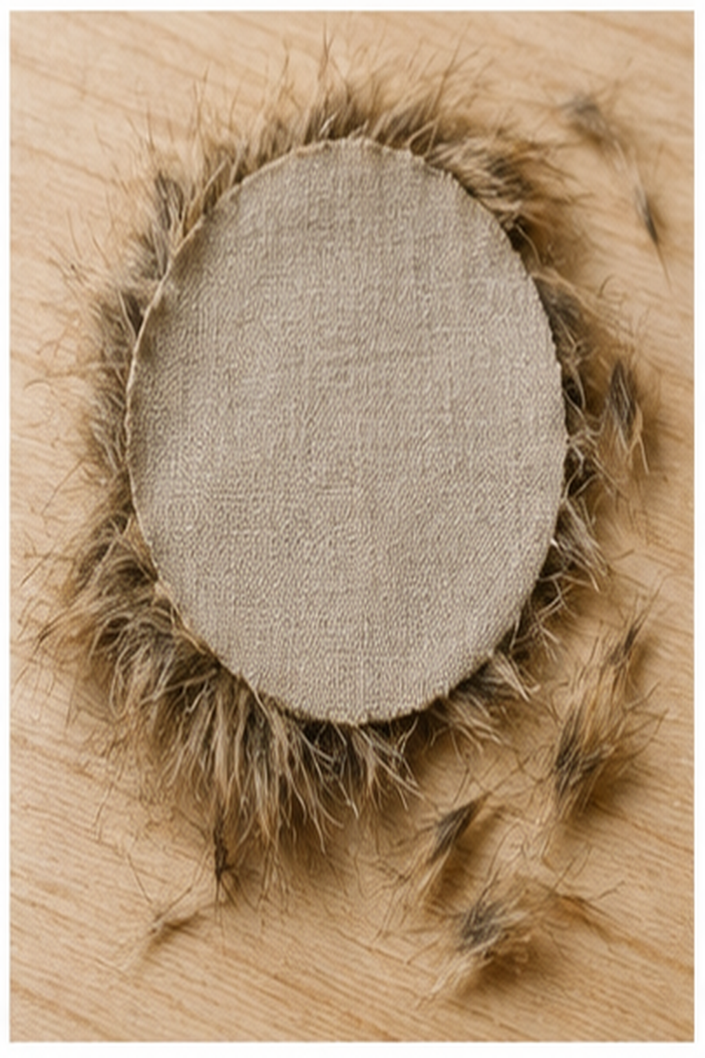 faux fur pom pom: fur fibers gently freed from the cut edge
