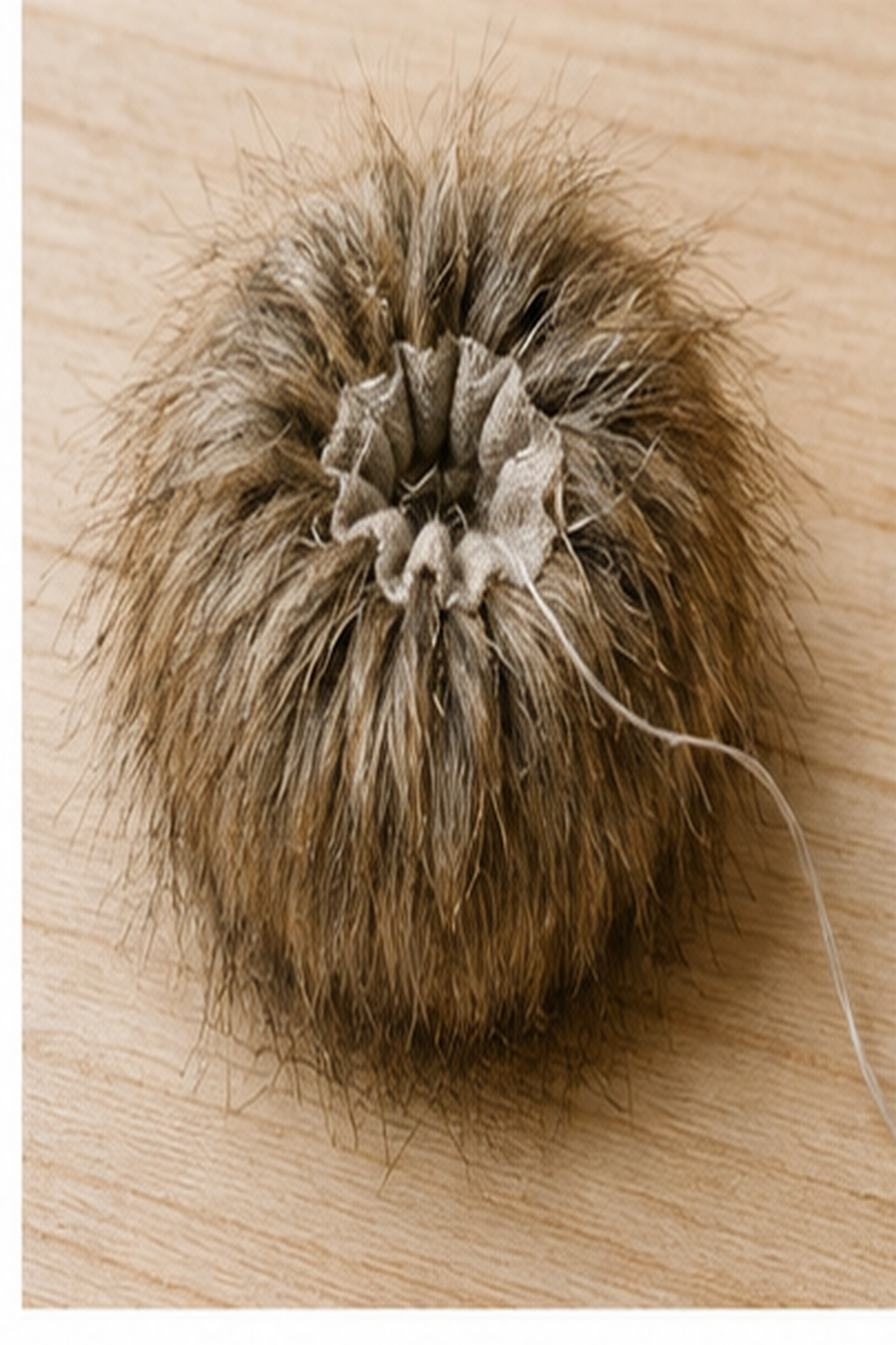 faux fur pom pom: circle gathering into a soft pouch