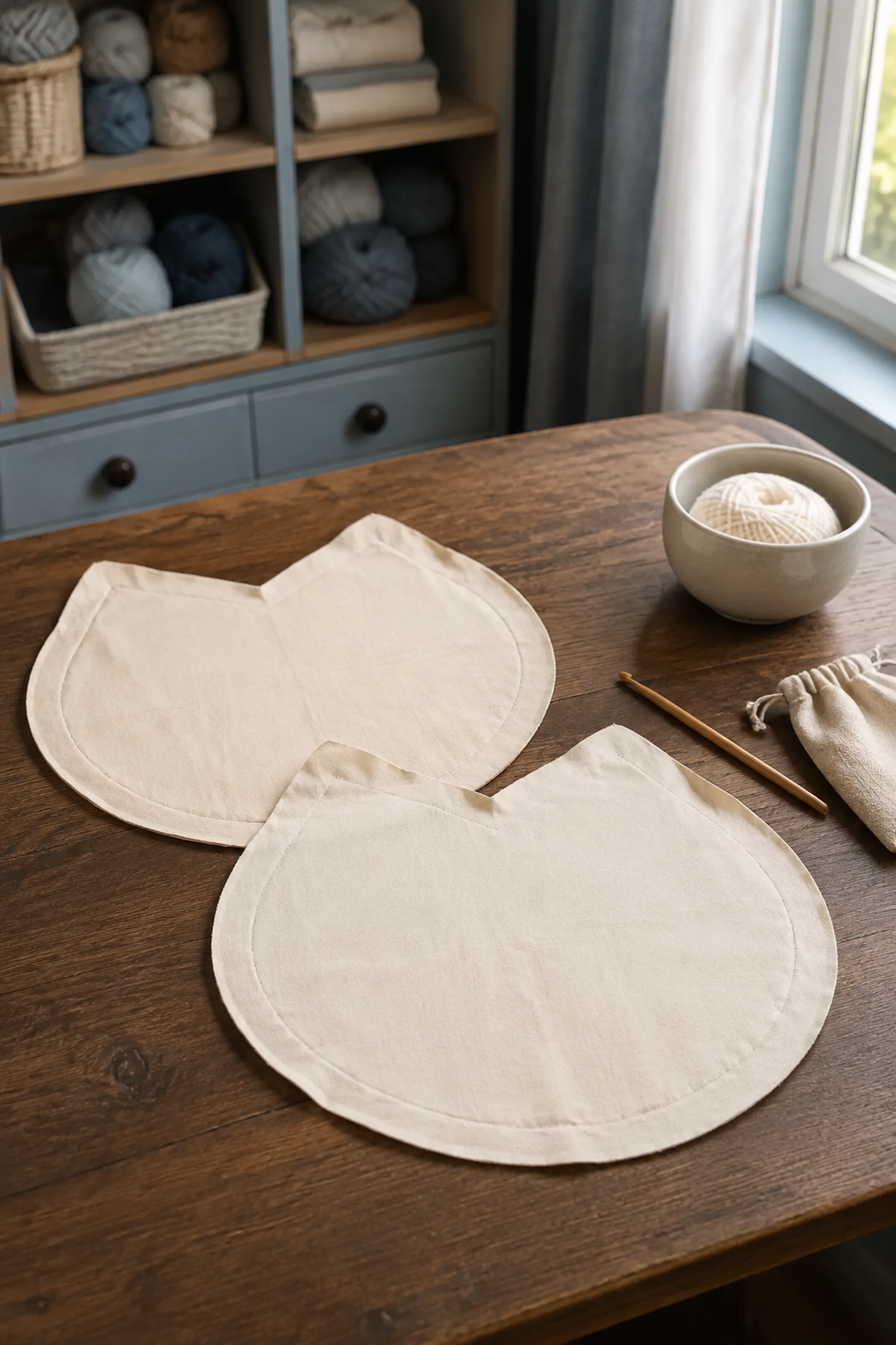 Two shaped cotton lining pieces with seam allowance