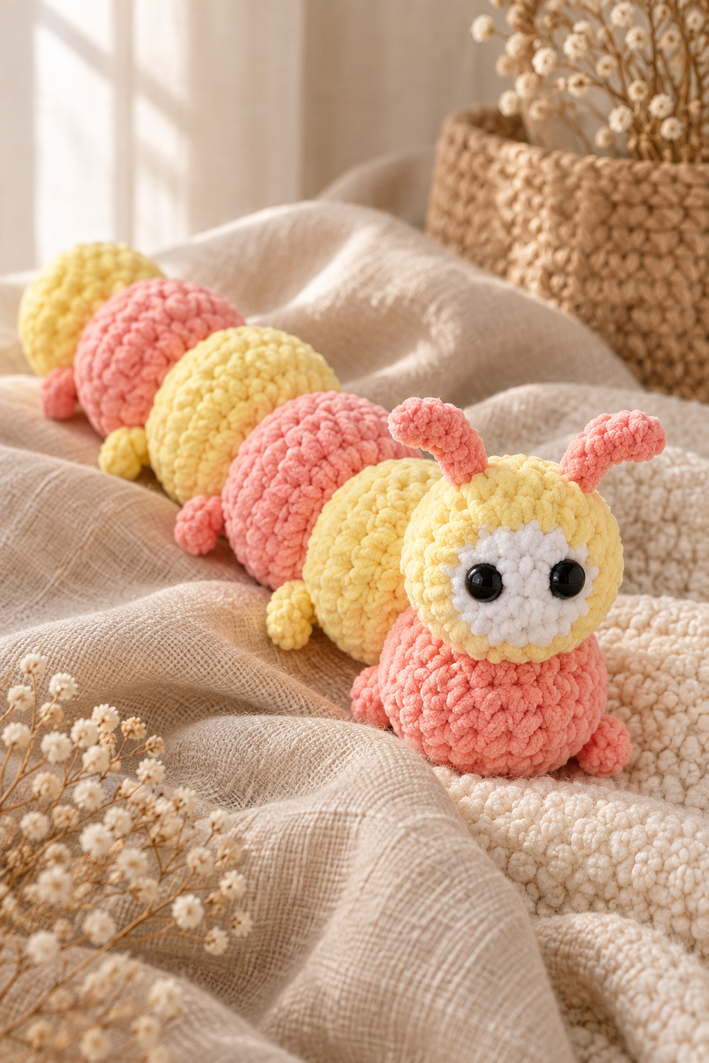 Coral and yellow crochet supplies and segment