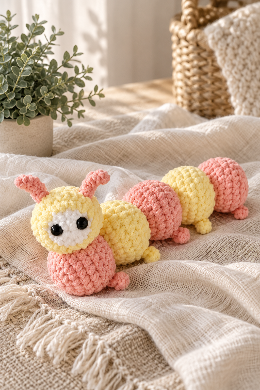 Crochet caterpillar head and antennae