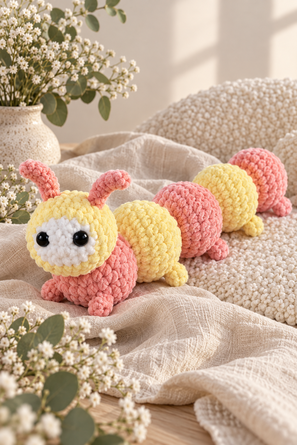 Crochet caterpillar with coordinating blanket