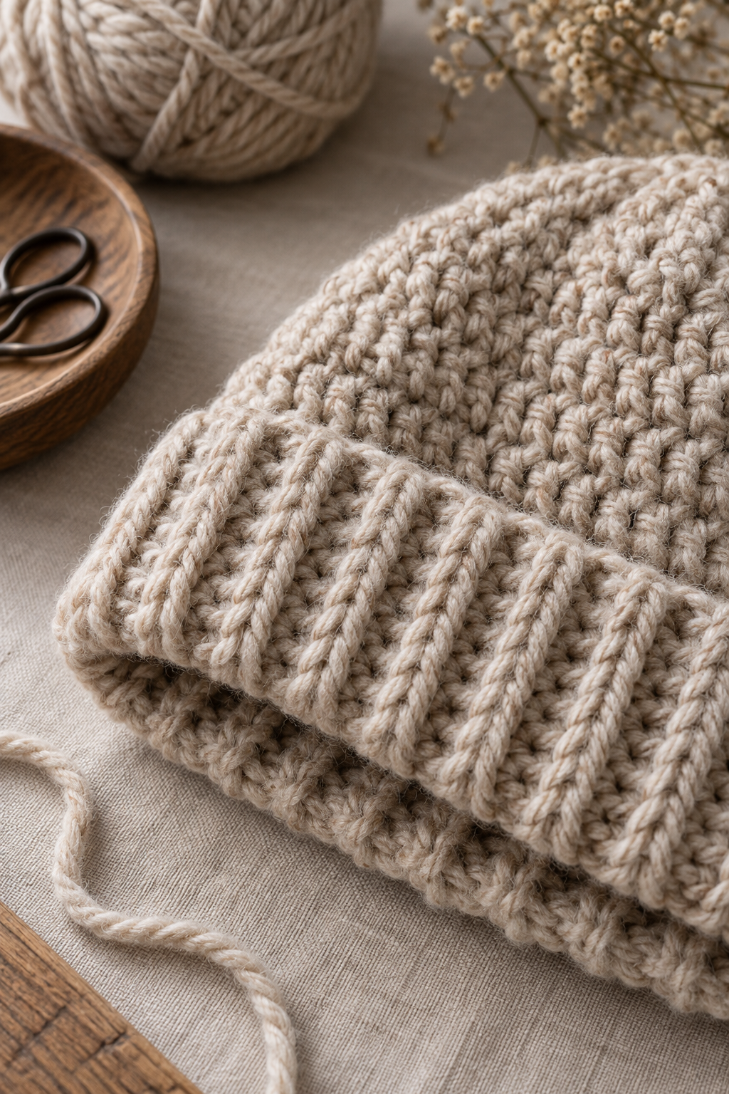 How to crochet a beanie: chunky crochet brim and ribbed texture