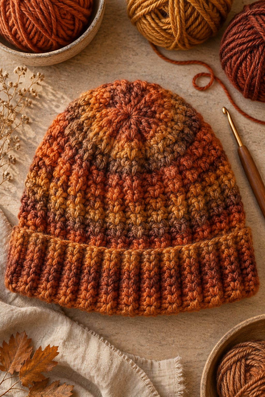 Finished textured how to crochet a hat project