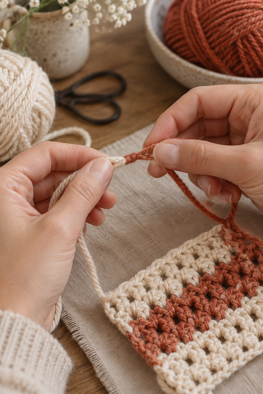 How to join yarn in crochet at a low-visibility place