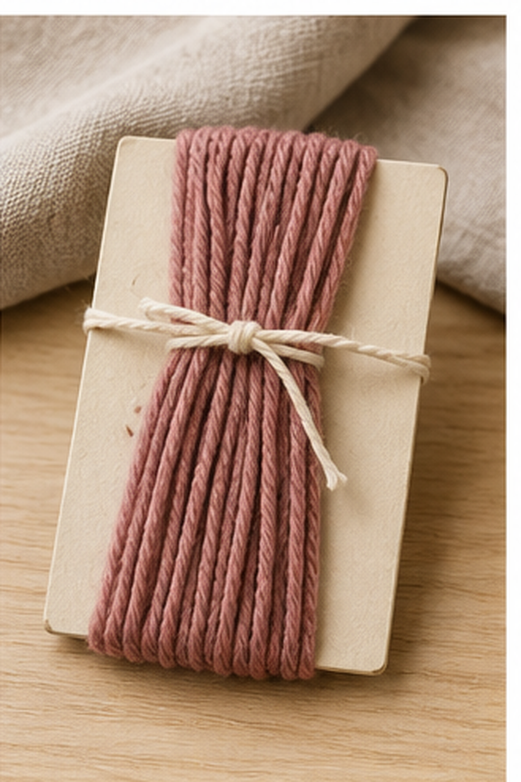 how to make a yarn tassel: contrasting tie yarn secured around the top of the wrapped bundle