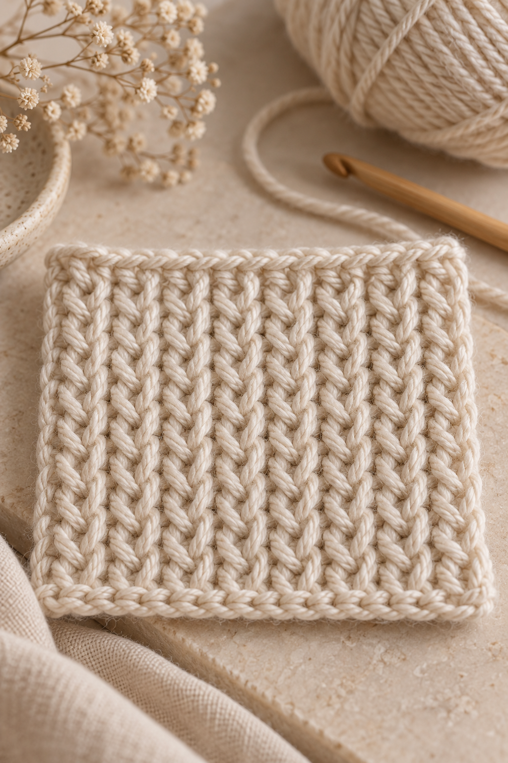 Knit look crochet beanie knit look crochet beanie texture begins with back-loop structure