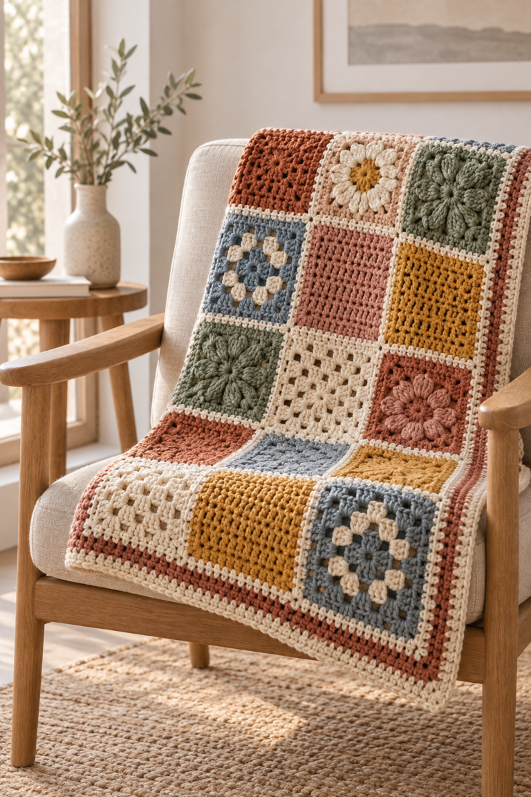 modern patchwork crochet throw