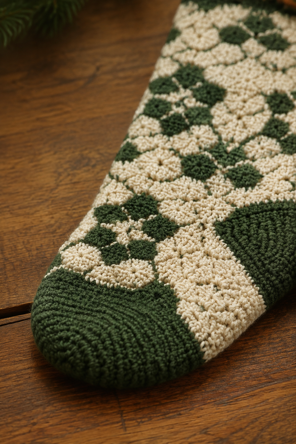 coordinating handmade mosaic crochet Christmas stockings
