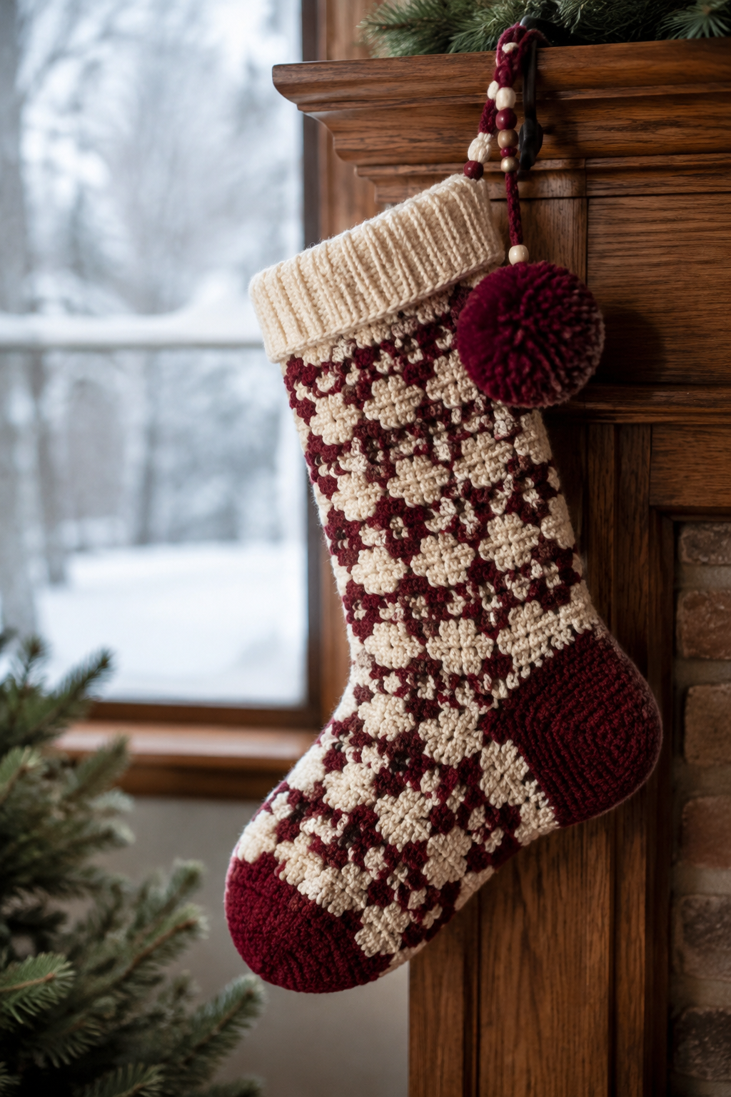 separate crochet heel beside an unfinished stocking