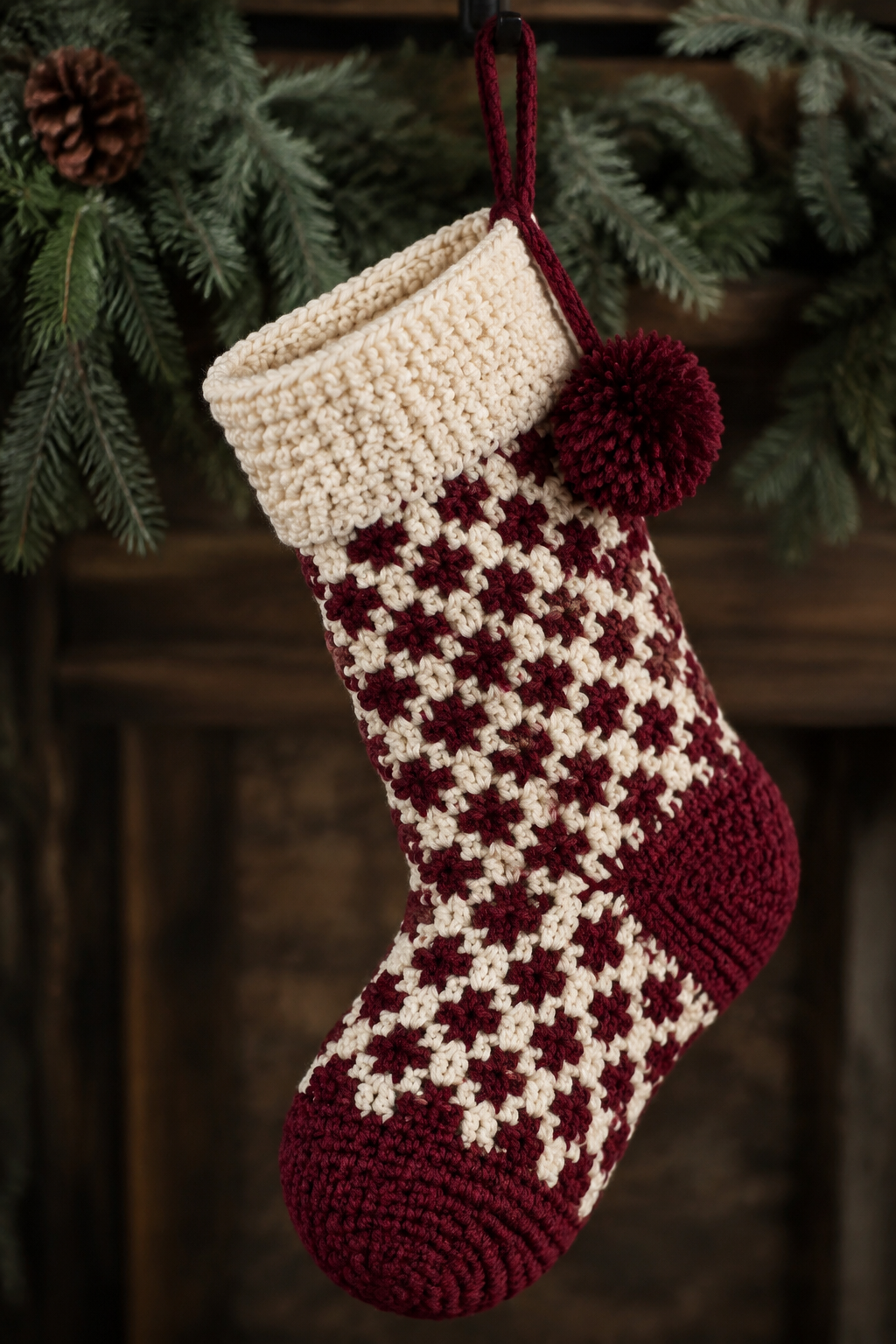 finished crochet stocking cuff and hanging loop