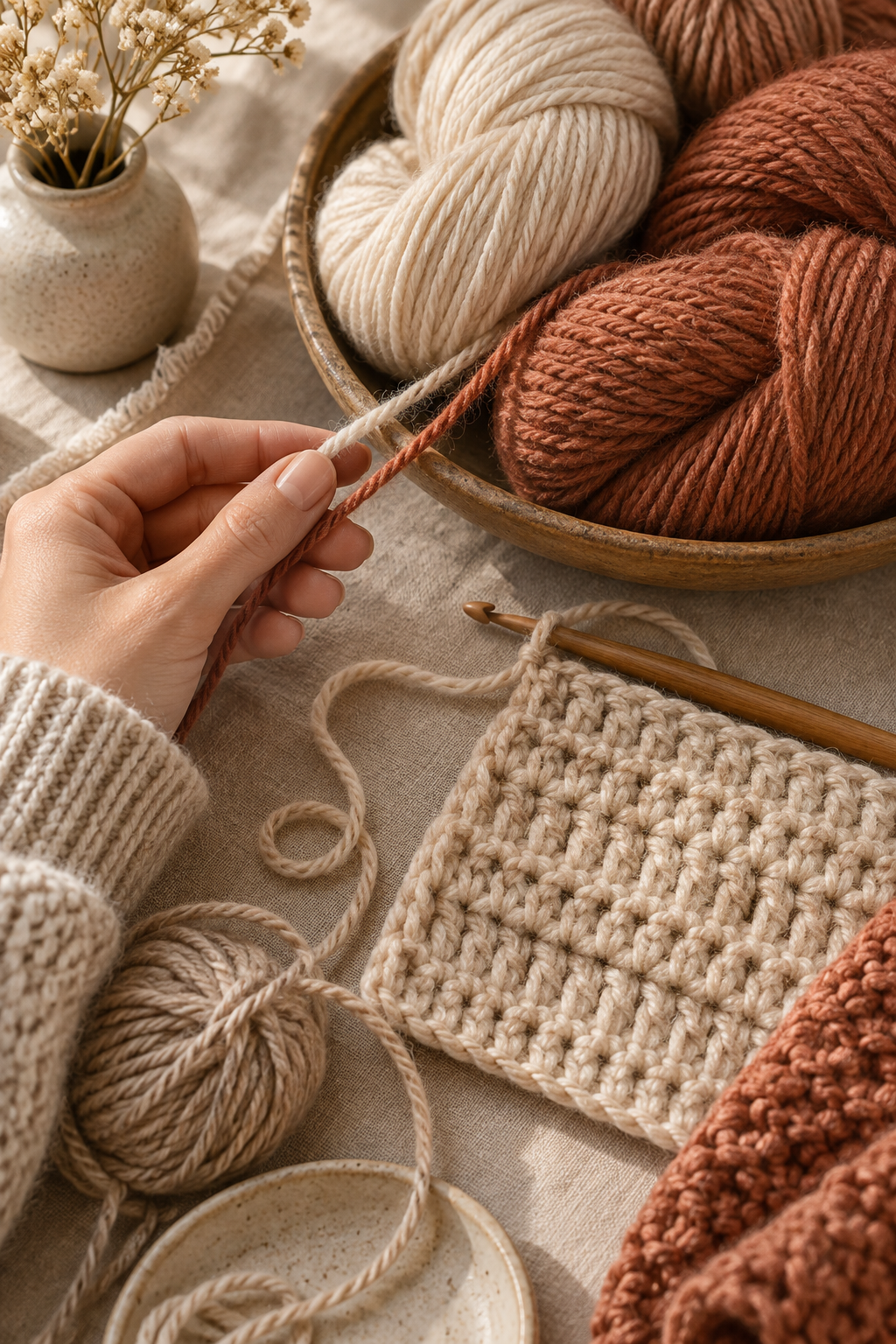 one row repeat crochet blanket: choose yarn for clear texture