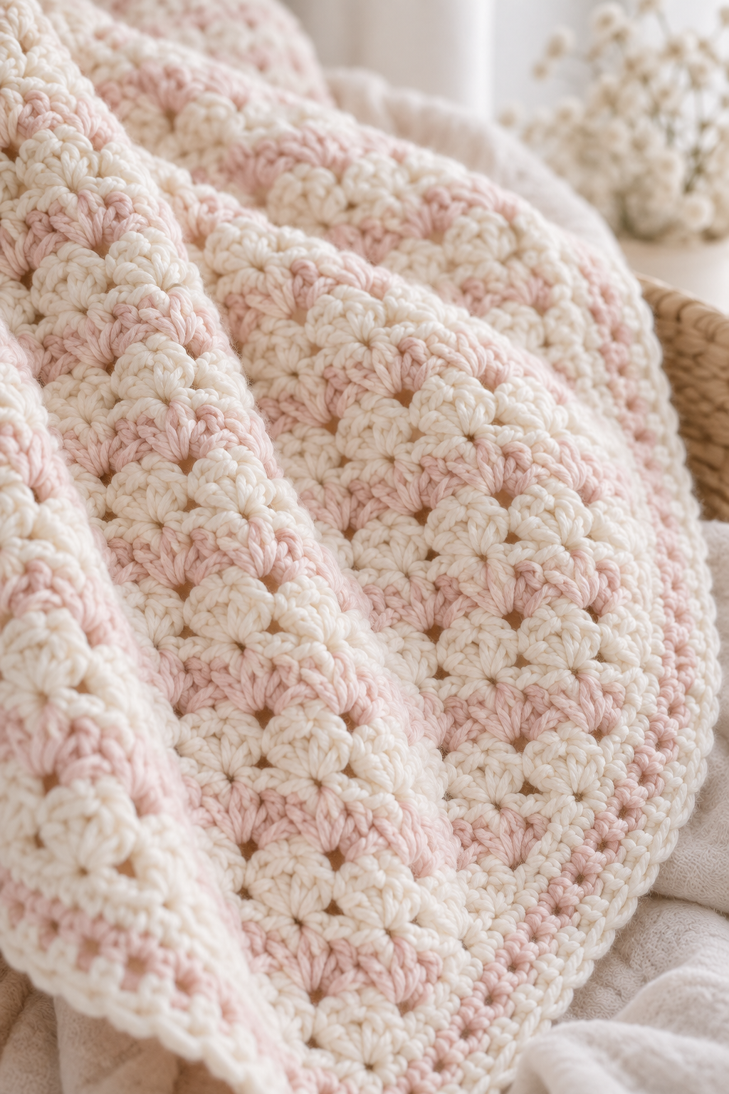 repeating texture on a simple crochet baby blanket
