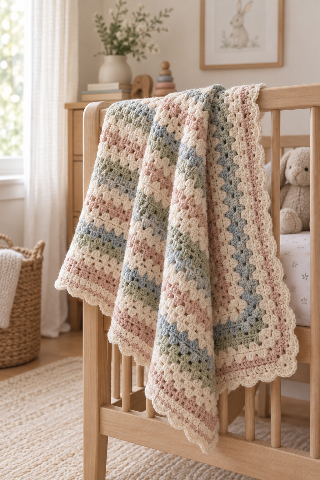 soft light colors in a simple crochet baby blanket