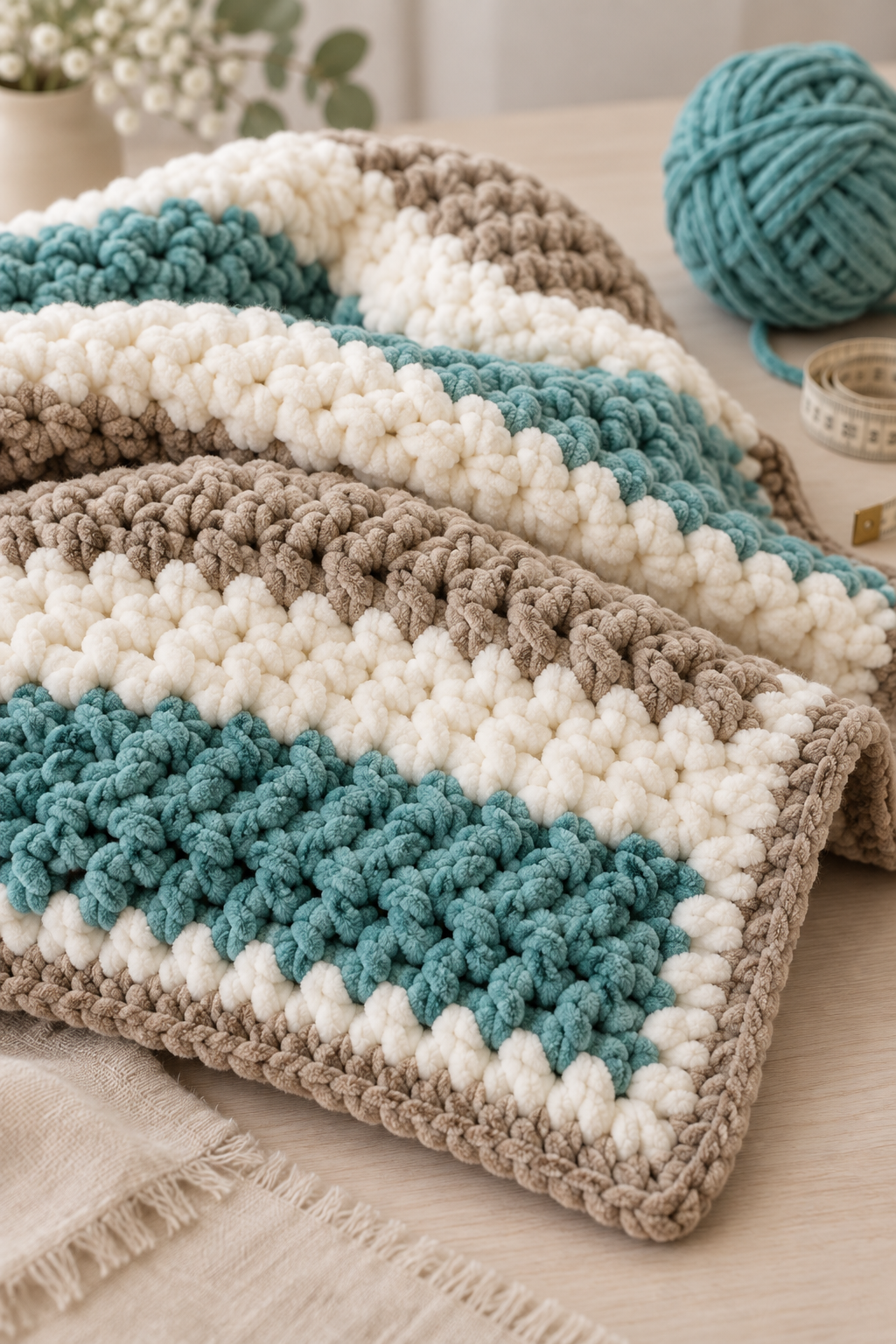 striped crochet blanket border and finished corner